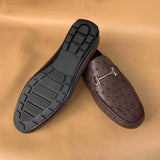 Men's Ostirch Leather Loafers Shoes Fashion Driving Shoes Business Dress Loafter Shoes Car Shoes Brown