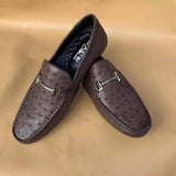 Men's Ostirch Leather Loafers Shoes Fashion Driving Shoes Business Dress Loafter Shoes Car Shoes Brown