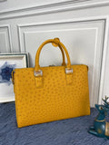 Men's Ostrich Skin Leather Business Laptop Briefcase Bag Yellow