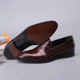 Men's Slip On Loafer Shoes, Genuine Crocodile Leather Casual Dress Shoes Vintage Brown