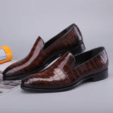 Men's Slip On Loafer Shoes, Genuine Crocodile Leather Casual Dress Shoes Vintage Brown