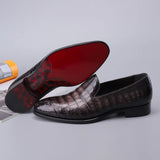 Men's Slip On Loafer Shoes, Genuine Crocodile Leather Casual Dress Shoes Vintage Grey
