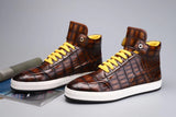 Men's Sneakers , Genuine Crocodile Skin Leather High Heel Sneakers Grey,Brown