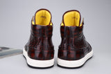 Men's Sneakers , Genuine Crocodile Skin Leather High Heel Sneakers Wine Red