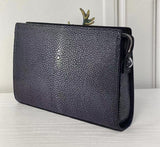 Men's Stingray Leather Business Zip Wallet With Wrist Strap Clutch Bag