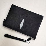 Men's Stingray Leather Envelop Business Zip Wallet With Wrist Removable Strap Clutch Bag