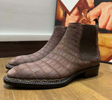 Men's Sude Crocodile Leather Norwegian Stitch Lace-Up Shoes