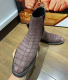 Men's Suede Crocodile Leather Norwegian Stitch Chelsea Boots