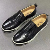 Men Soft Crocodile Leather Driving Shoes  Slip on Platform Loafers Working Shoes