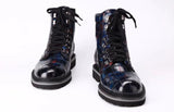 Mens Boots Genuine Crocodile Leather High-top Lace Up  Anti-Slip Boot Vintage Multi Blue