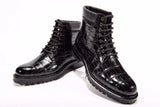 Mens Boots Genuine Crocodile Skin Leather High-top Lace Up  Anti-Slip Boot Black