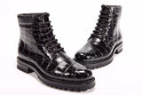 Mens Boots Genuine Crocodile Skin Leather High-top Lace Up  Anti-Slip Boot Black