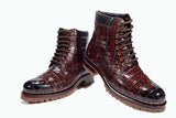 Mens Boots Genuine Crocodile Skin Leather High-top Lace Up  Anti-Slip Boot Wine Red