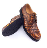 Mens Classic Formal Footwea Man Fashion Style Genuine Crocodile Leather Derby Dress Shoes Brown
