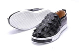 Mens Crocodile Bone Leather Driving Shoes  Slip on Flats Walking Shoes Black