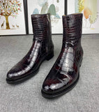 Mens Crocodile Leather Boots, Men Side Zipper Crocodile Boots, Men Classic Boots