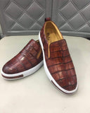 Mens Crocodile Leather Brown Driving Shoes  Slip on Flats Walking Shoes