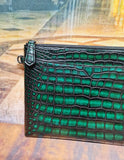 Mens Crocodile Leather  Business Zip Clutch Bags Vintage