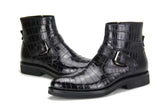 Mens Crocodile Leather Cropped Lace Up Derby Toe Cap Boots