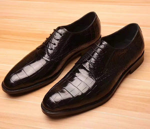 Mens Crocodile  Leather Derby Lace Up Shoes