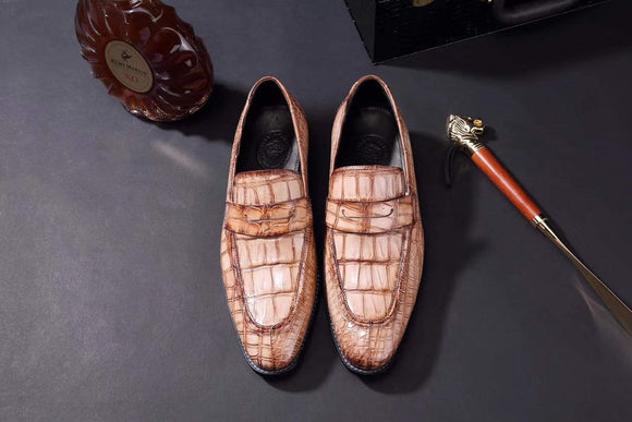 Mens Crocodile Leather Penny Loafer Shoes
