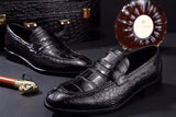 Mens Crocodile Leather Penny Loafer Shoes Black
