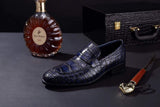 Mens Crocodile Leather Penny Loafer Shoes Vintage Blue