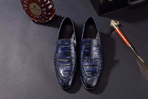 Mens Crocodile Leather Penny Loafer Shoes Vintage Blue