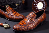 Mens Crocodile Leather Penny Loafer Shoes Vintage Brown