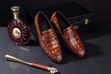 Mens Crocodile Leather Penny Loafer Shoes Vintage Brown