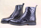 Mens Crocodile Leather  Side Zipper  Lace Up  Boots