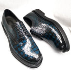 Mens Genuine Crocodile Leather Derby Lace Up Dress Shoe Vintage Blue