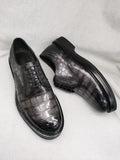 Mens Genuine Crocodile Leather Derby Lace Up Dress Shoe Vintage Grey