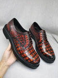 Mens Genuine Crocodile Leather Derby Lace Up Dress Shoe Vintage Orange