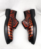 Mens Genuine Crocodile Leather Derby Lace Up Dress Shoe Vintage Orange