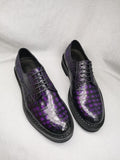 Mens Genuine Crocodile Leather Derby Lace Up Dress Shoe Vintage Purple