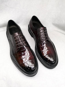 Mens Genuine Crocodile Leather Derby Lace Up Dress Shoe Vintage Wine Red