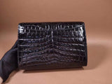 Mens Genuine Crocodile Leather High Shiny Gloss Baking Beads Clutch Bag Black