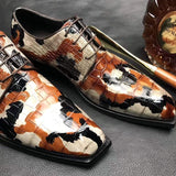 Mens Multi Color Square Toe Lace Up Genuine Crocodile Leather Dress Shoe Brown