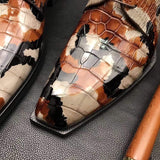 Mens Multi Color Square Toe Lace Up Genuine Crocodile Leather Dress Shoe Brown