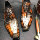 Mens Multi Color Square Toe Lace Up Genuine Crocodile Leather Dress Shoe Grey
