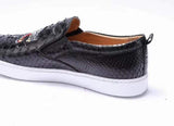 Mens Python Leather With Grey Embroidery Tiger Driving Shoes  Slip on Flats Walking Shoes