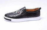 Mens Python Leather With Grey Embroidery Tiger Driving Shoes  Slip on Flats Walking Shoes
