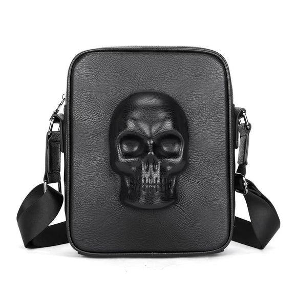 Mens Skull Messenger Shoulder Bag Black