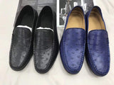 Mens  Slip On Casual Fashion Ostrich Leather Penny Loafer Shoes Black