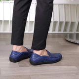 Mens  Slip On Casual Fashion Ostrich Leather Penny Loafer Shoes Dark Blue