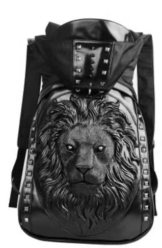 Mens  Studded Lion King Hooded Backpack
