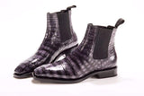 Mens  Vintage Grey Crocodile Leather Ankle Dress Chelsea Boots