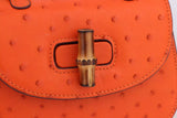 Ostrich Leather Nano Bamboo Top Handle Cross Body Bag