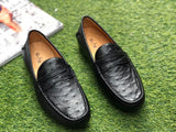 Ostrich Leather Shoes Mens Slip-On Driving Loafer Shoes